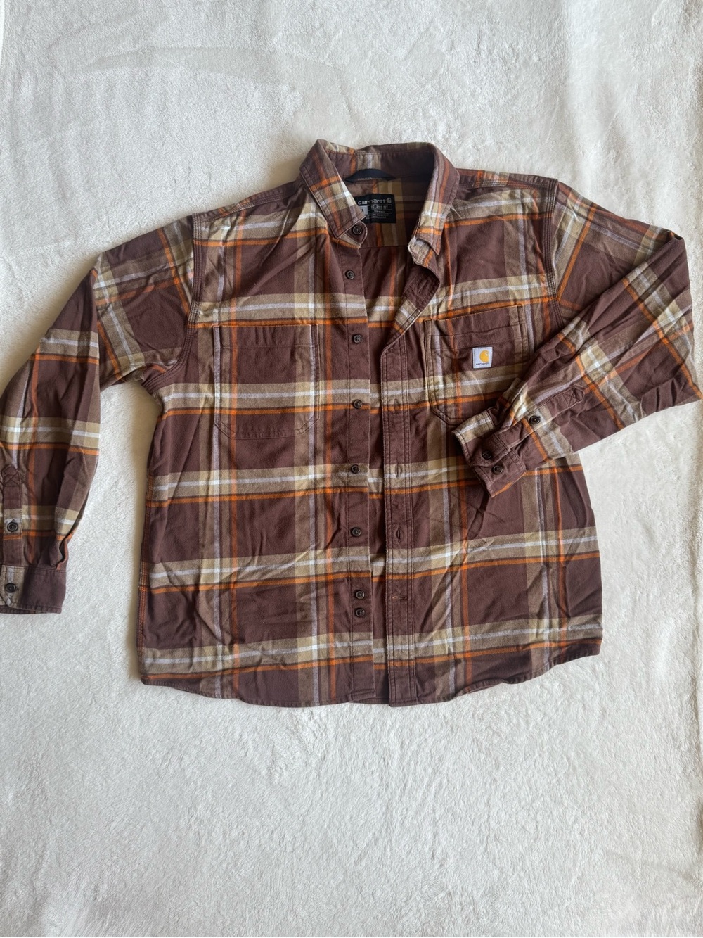 Carhartt Rugged Flex Flannel Shirt Chestnut Brown Plaid L